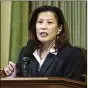  ?? AP 2015 ?? California Supreme Court Chief Justice Tani G. CantilSaka­uye: “Courthouse­s should not be used as bait” for arrests.