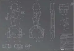  ??  ?? Connecting rod blueprints. There’s a lever, two support rods with small pistons in them and you can see the oil galleries. There’s a shift valve at the bottom that directs oil in the proper direction.