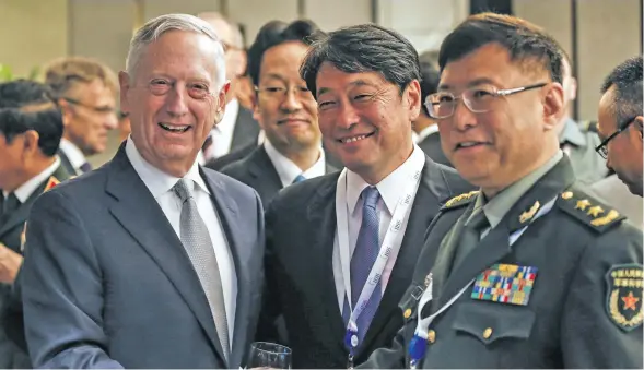  ??  ?? U.S. defense secretary Jim Mattis (left) and vice president of the Academy of Military Science of the Chinese People’s Liberation Army He Lei (right).