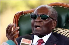  ??  ?? File photo shows Mugabe gesturing during a news conference at his private residence nicknamed “Blue Roof” in Harare, Zimbabwe. – Reuters photo
