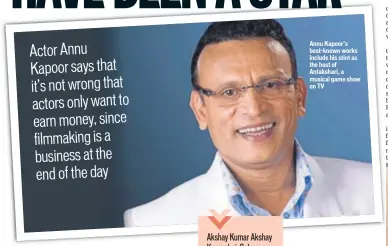  ??  ?? Annu Kapoor’s bestknown works include his stint as the host of Antakshari, a musical game show on TV