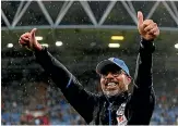  ?? ED SYKES/ REUTERS ?? Huddersfie­ld Town manager David Wagner celebrates his side’s 2-1 win over Manchester United in the EPL.