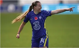  ?? Photograph: Mike Egerton/PA ?? Fran Kirby celebrates scoring Chelsea’s third goal in their 4-0 destructio­n of Manchester City.