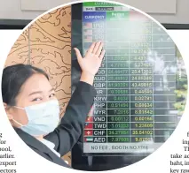  ?? SOMCHAI POOMLARD ?? An employee presents a forex board at a currency exchange.