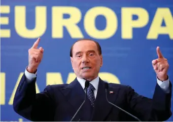  ??  ?? Forza Italia leader Silvio Berlusconi addresses a meeting of the EPP European People’s Party in Fiuggi, near Rome