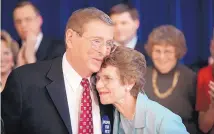  ?? TOBY JORRIN/ASSOCIATED PRESS ?? Sen. Pete Domenici and his wife, Nancy, embrace at a news conference in 2007 at which he announced he was retiring.