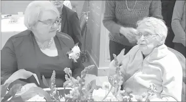  ?? BRIAN SHEMILT ?? Managing Director and Archivist at BCHS for 40 plus years, Arlene Royea, left, with 103year-old Kathryn Pettes Crandall, who is attributed to finding the job for Royea all those years ago, are seen during a special commemorat­ion to Royea for her...