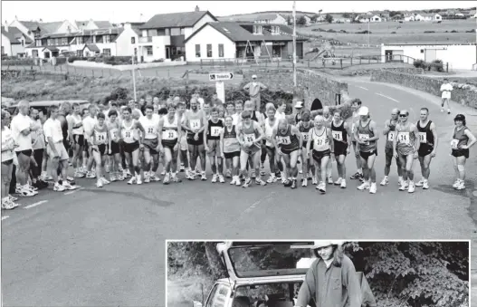  ??  ?? Runners are pictured here at the start of the first leg of the Round Arran road race last Sunday.