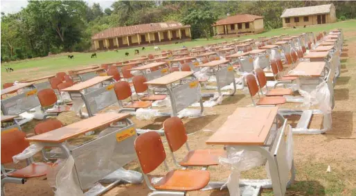  ??  ?? The sets of furniture donated by MTN Foundation to the Muslim Junior Secondary School, Erinle, Kwara State