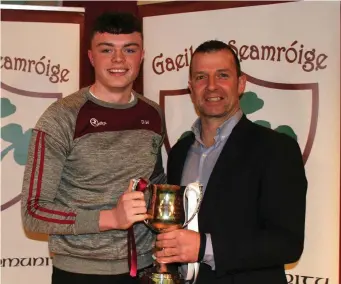  ??  ?? Dylan Willis, Shamrock Gaels underage Overall Player of the Year with Paul Taylor, Sligo manager at the awards.