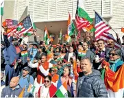  ?? ?? Indian-Americans holding a rally outside the Consulate General of India in San Francisco