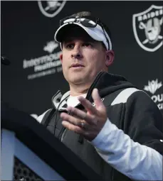  ?? AP ?? Las Vegas Raiders head coach Josh Mcdaniels speaks during a news conference at the team’s practice facility on Thursday in Henderson, Nev.