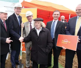  ??  ?? Forthill resident Danny Monaghan pictured with Tony McLoughlin TD, Minister Simon Coveney TD, Cathaoirle­ach of Sligo County Council, Clr. Hubert Keaney, Clr Dara Mulvey and Ciarán Hayes, CEO Sligo County Council at the turning of the sod for a new 22...
