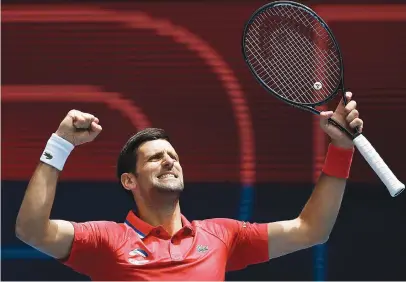  ?? Picture: Getty Images ?? WINNING START. Novak Djokovic of Serbia celebrates after winning his Group A singles match against Denis Shapovalov of Canada at the ATP Cup in Melbourne yesterday.