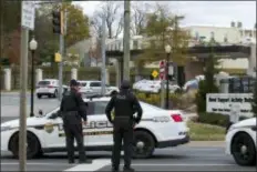  ?? JOSE LUIS MAGANA - THE ASSOCIATED PRESS ?? Montgomery police block the entrance of Walter Reed National Military Medical Center Tuesday, Nov. 27, in Bethesda Md. The Navy says a drill was taking place at the Maryland base that’s home to Walter Reed where an active shooter had been reported. Naval Support Activity Bethesda tweeted that no shooter had been found and personnel could move about the Maryland base freely.