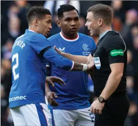  ?? ?? Alfredo Morelos ( centre) has been out of form at Rangers recently