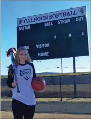  ?? ALEX FARRER / staff ?? Calhoun senior Jana Johns has been a standout in both softball and basketball over the last four years, playing a part in several big wins for both.