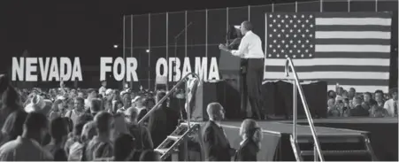  ?? KEVIN LAMARQUE/REUTERS ?? Barack Obama, speaking at a campaign event in Las Vegas, is ahead in Nevada even though the state has the highest jobless rate in the U.S.