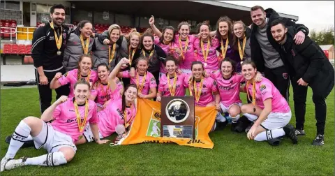  ??  ?? The Wexford Youths Women celebratin­g their developmen­t shield success in Turner’s Cross on Sunday.