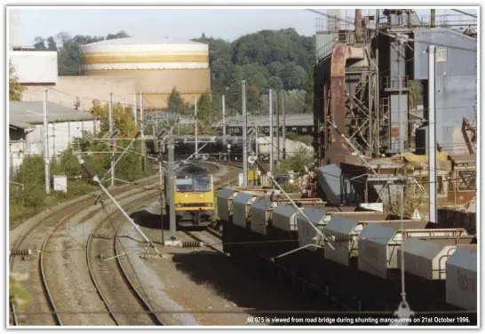  ??  ?? 60 075 is viewed from road bridge during shunting manoeuvres on 21st October 1996.