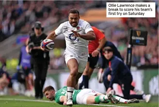  ?? ?? Ollie Lawrence makes a break to score his team’s first try on Saturday