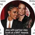  ?? ?? Jess with partner Alex Scott at a BRIT Awards after party in March