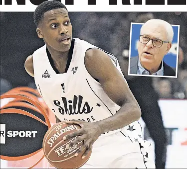  ?? AP; Robert Sabo ?? APPLE OF HIS EYE: French league guard Frank Ntilikina said he likes the “atmosphere” of New York City and it would “be great” to play for the Knicks in president Phil Jackson’s (inset) triangle offense.