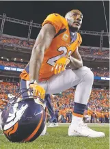  ?? JACK DEMPSEY ASSOCIATED PRES FILE PHOTO ?? Broncos cornerback Aqib Talib was eager for his marquee matchup with Odell Beckham Jr. before the Giants star receiver broke his left ankle.