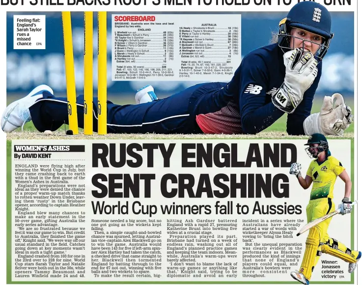  ?? EPA EPA ?? Feeling flat: England’s Sarah Taylor rues a missed chance Winner: Jonassen celebrates victory