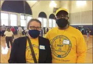 ?? EVAN BRANDT — MEDIANEWS GROUP ?? Ted Josey, right, pictured here with fellow NAACP member Sandy Bauers, helped organize Friday’s vaccinatio­ns at Pottstown Middle School.