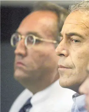  ??  ?? Jeffrey Epstein, centre, in court in Florida in 2008. A controvers­ial plea deal allow