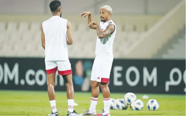  ??  ?? ↑
Sharjah players attend a training session ahead of their AFC Champions League match against Pakhtakor.