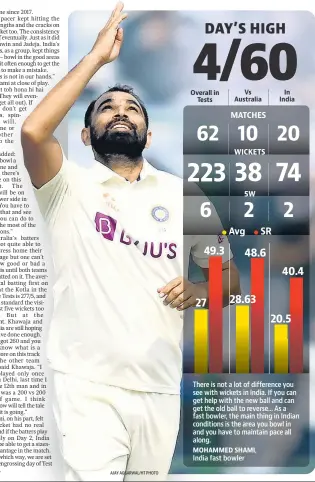  ?? AJAY AGGARWAL/HT PHOTO ?? There is not a lot of difference you see with wickets in India. If you can get help with the new ball and can get the old ball to reverse... As a fast bowler, the main thing in Indian conditions is the area you bowl in and you have to maintain pace all along.
India fast bowler