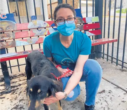  ?? JEN FISCHER ?? Jen Fischer, a teacher who helped found an organizati­on that helps endangered dogs, is pictured with Scarlett, a dog they helped rescue.