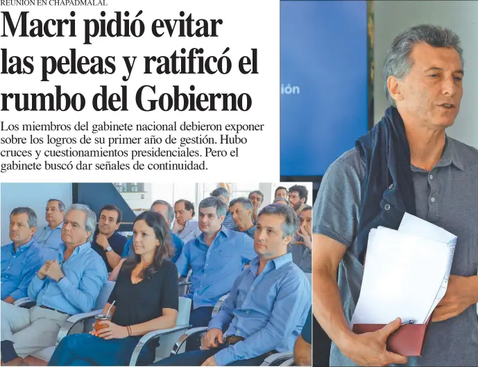  ??  ?? EN CLASE. Macri llegó en helicópter­o al complejo, donde el puntapié inicial lo dieron el jefe de Gabinete, Marcos Peña, y María Eugenia Vidal y cerraron la jornada Gabriela Michetti, Franc