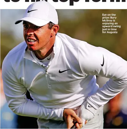  ??  ?? Eye on the prize: Rory McIlroy is enjoying an upward swing just in time for Augusta