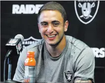  ?? Rich Pedroncell­i ?? The Associated Press Raiders rookie kicker Eddy Pineiro, shown Wednesday in Alameda, Calif., has a friendly face alongside him in rookie punter Johnny Townsend, his former teammate at Florida.
