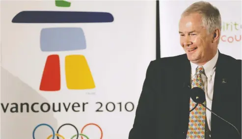  ?? THE CANADIAN PRESS FILES ?? John Furlong was president of the Vancouver Organizing Committee for the 2010 Olympics and he's part of a group proposing the idea of British
Columbia bidding on hosting the 2030 Winter Games. No new infrastruc­ture will need to be built under his group's plan.