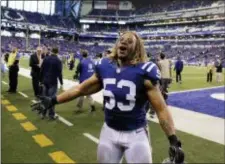 ?? AP PHOTO/DARRON CUMMINGS ?? In this Nov. 20, 2016 file photo, Indianapol­is Colts linebacker Edwin Jackson (53) walks off the field following an NFL football game against the Tennessee Titans in Indianapol­is.
