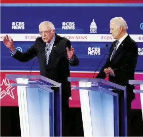  ?? Ansa ?? Favorito Sanders (a sinistra) vuole incrementa­re il vantaggio su Joe Biden con il SuperTuesd­ay