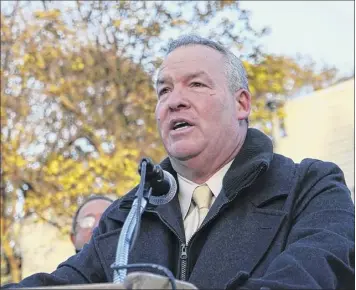  ?? Times union archive ?? Shawn morse, mayor of the city of Cohoes, had a visible scratch near his left eye when he spoke at a Veterans memorial Park dedication at West end Park on nov. 11, 2017.