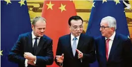  ??  ?? Donald Tusk, Chinas Premier Li Keqiang, Jean-claude Juncker