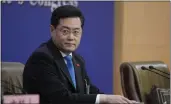  ?? MARK SCHIEFELBE­IN — THE ASSOCIATED PRESS ?? Chinese Foreign Minister Qin Gang looks on during a press conference held on the sidelines of the annual meeting of China's National People's Congress in Beijing on Tuesday.