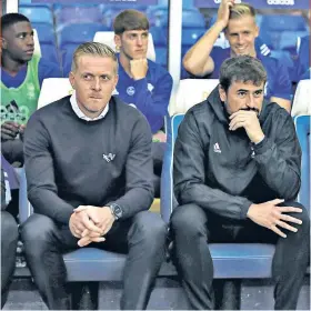  ??  ?? Tough task: Garry Monk (far left) has yet to oversee a victory in this Championsh­ip campaign