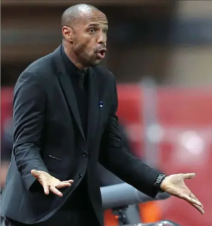 ??  ?? Mixed fortunes: Thierry Henry is struggling at Monaco, while his ex-Arsenal club-mate Patrick Vieira has Nice on an upward curve