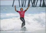  ?? Allen J. Schaben Los Angeles Times ?? YAGO DORA of Brazil celebrates after earning the U.S. Open of Surfing men’s championsh­ip title.