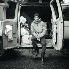  ??  ?? Philippe LeBlond, otherwise known as The Van Man, in Tofino, B.C., on Vancouver Island.