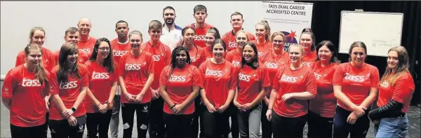  ??  ?? Martyn Rooney pictured with members of Loughborou­gh College’s Talented Athlete Support Scheme ( TASS) Dual Career Programme.