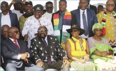  ?? ?? Zanu PF and government officials follow proceeding­s at the independen­ce festivitie­s in Buhera.
Picture: Hilary Maradzika