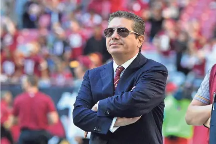  ?? MATT KARTOZIAN/USA TODAY SPORTS ?? Daniel Snyder, owner of the NFL’S Washington franchise, is seen before a 2016 game against the Cardinals. The team announced Monday it will drop its polarizing team name and logo.